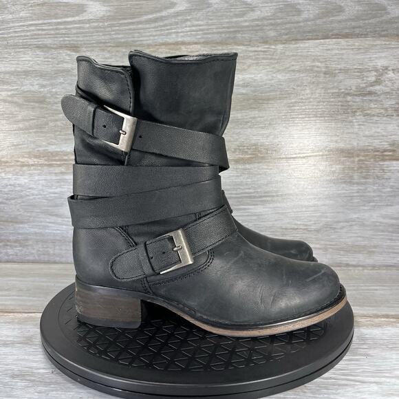 Steve Madden Womens Brewzzer Black Leather Buckle Moto Biker Boots Size 6.5 - Picture 3 of 9